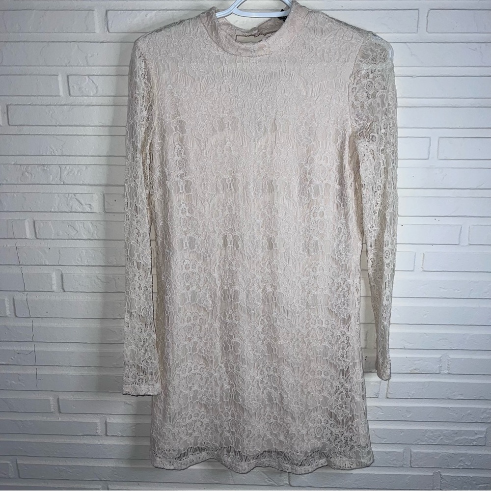 Forever 21 Cream and Lace Long Sleeve Bodycon Elegant Mini Dress, Women’s Small